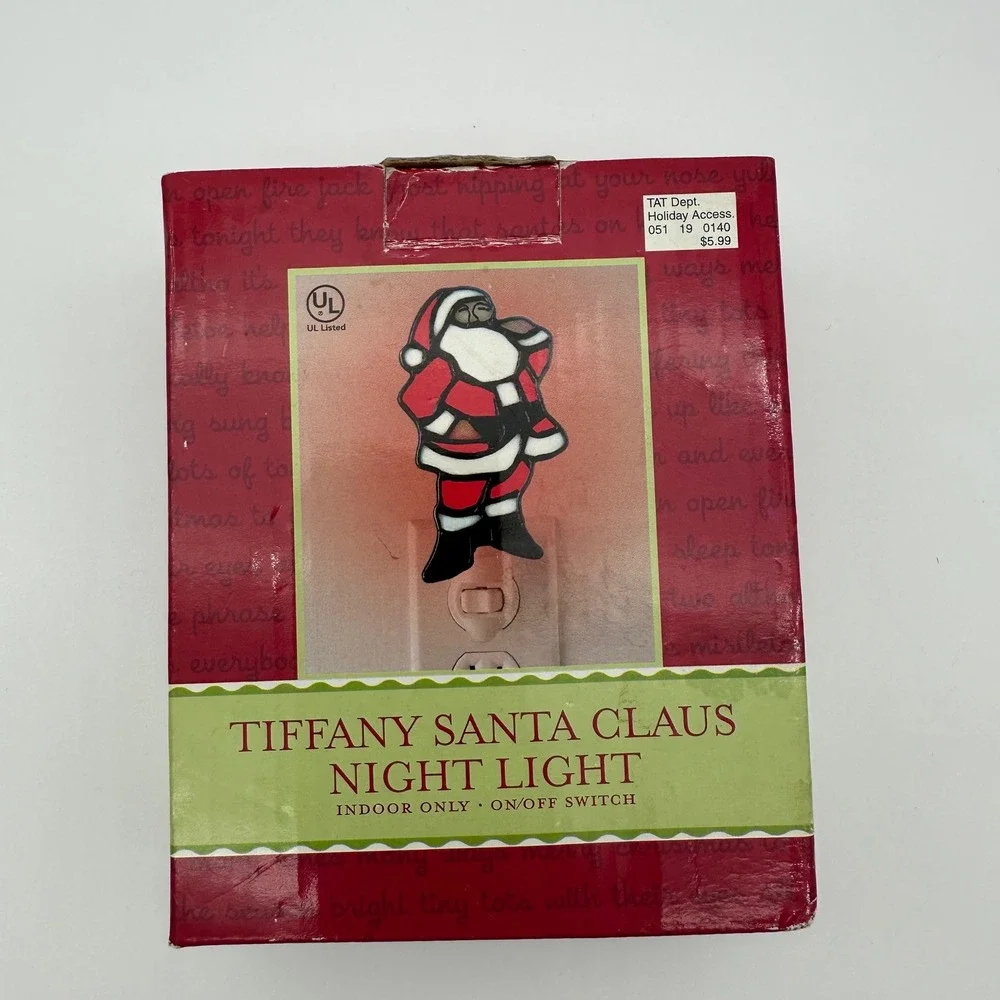 Target Stained Glass Tiffany Style Santa Claus Night Light Christmas Holiday Box